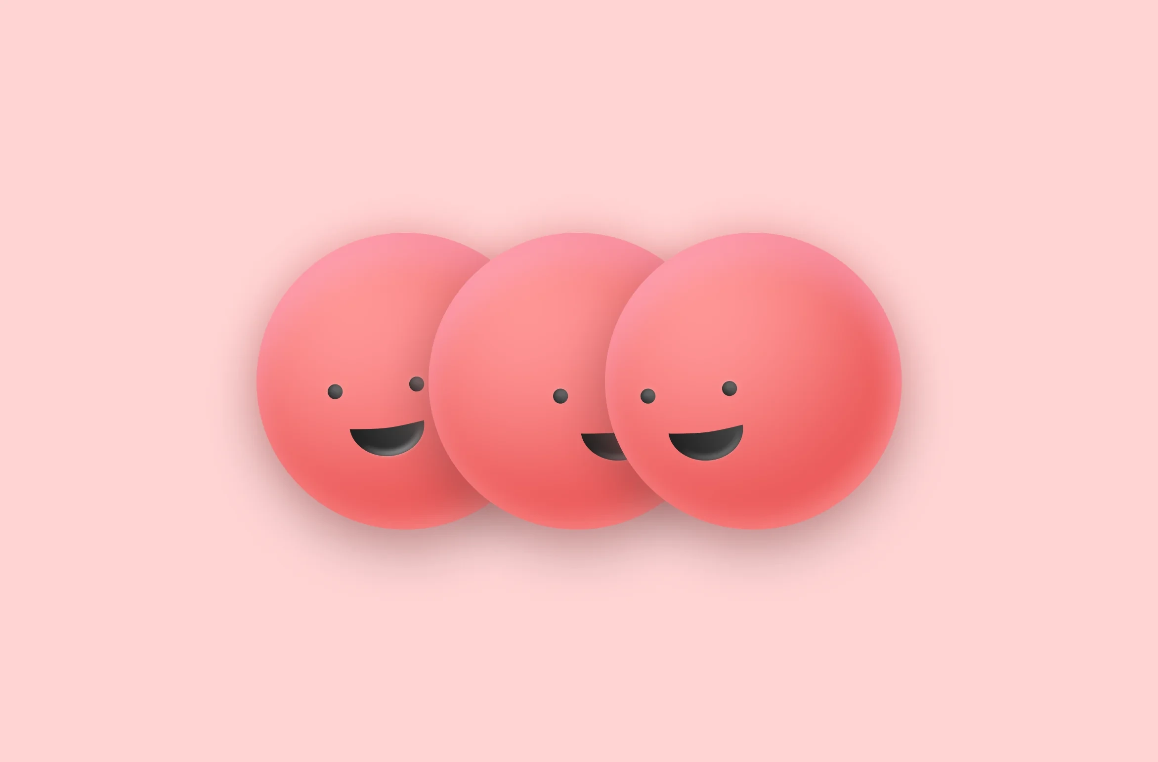 3D illustration of three smiling pink characters