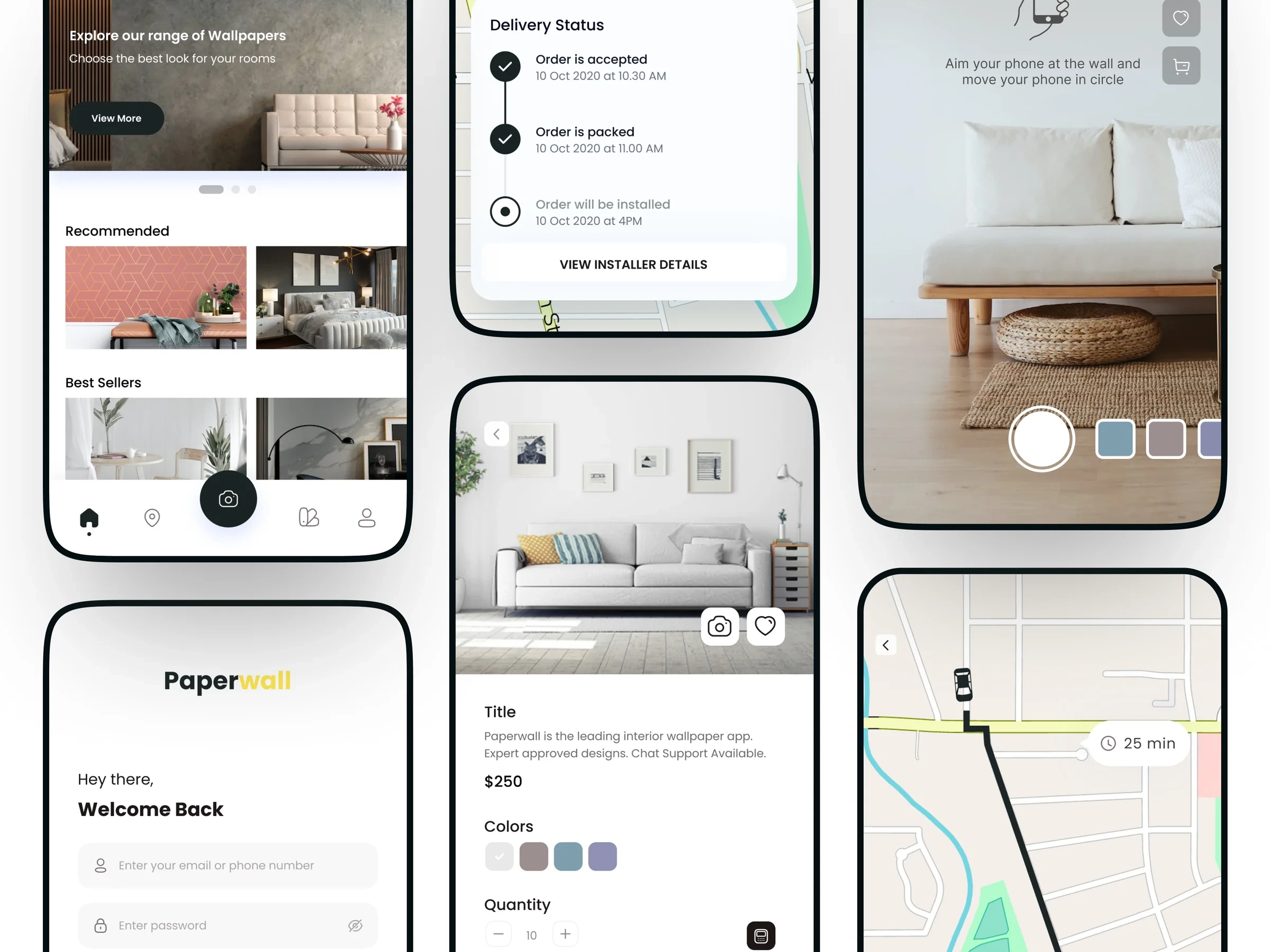 AR mobile app design for previewing home wallpapers