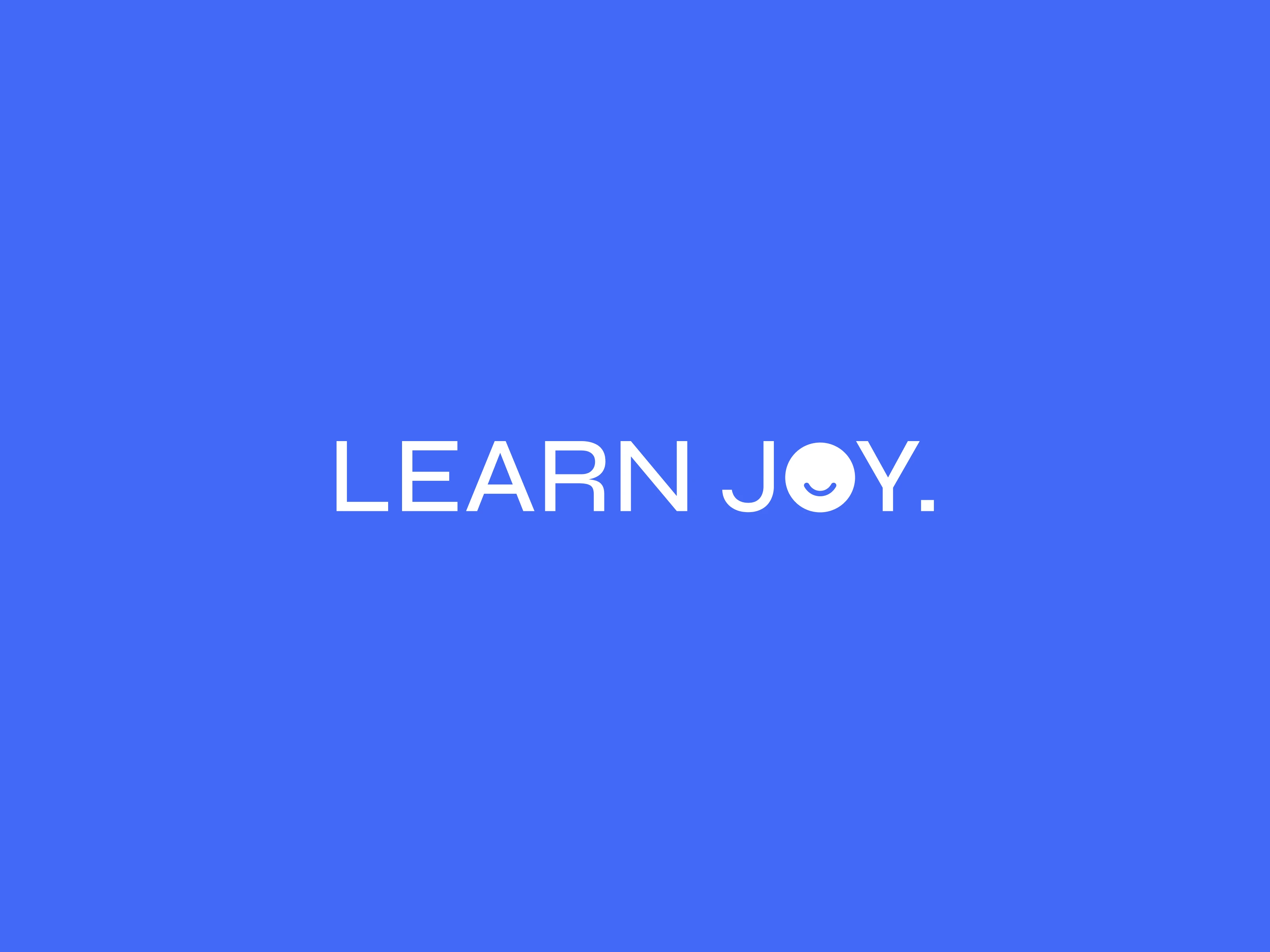 Learn Joy wordmark in white on a blue background