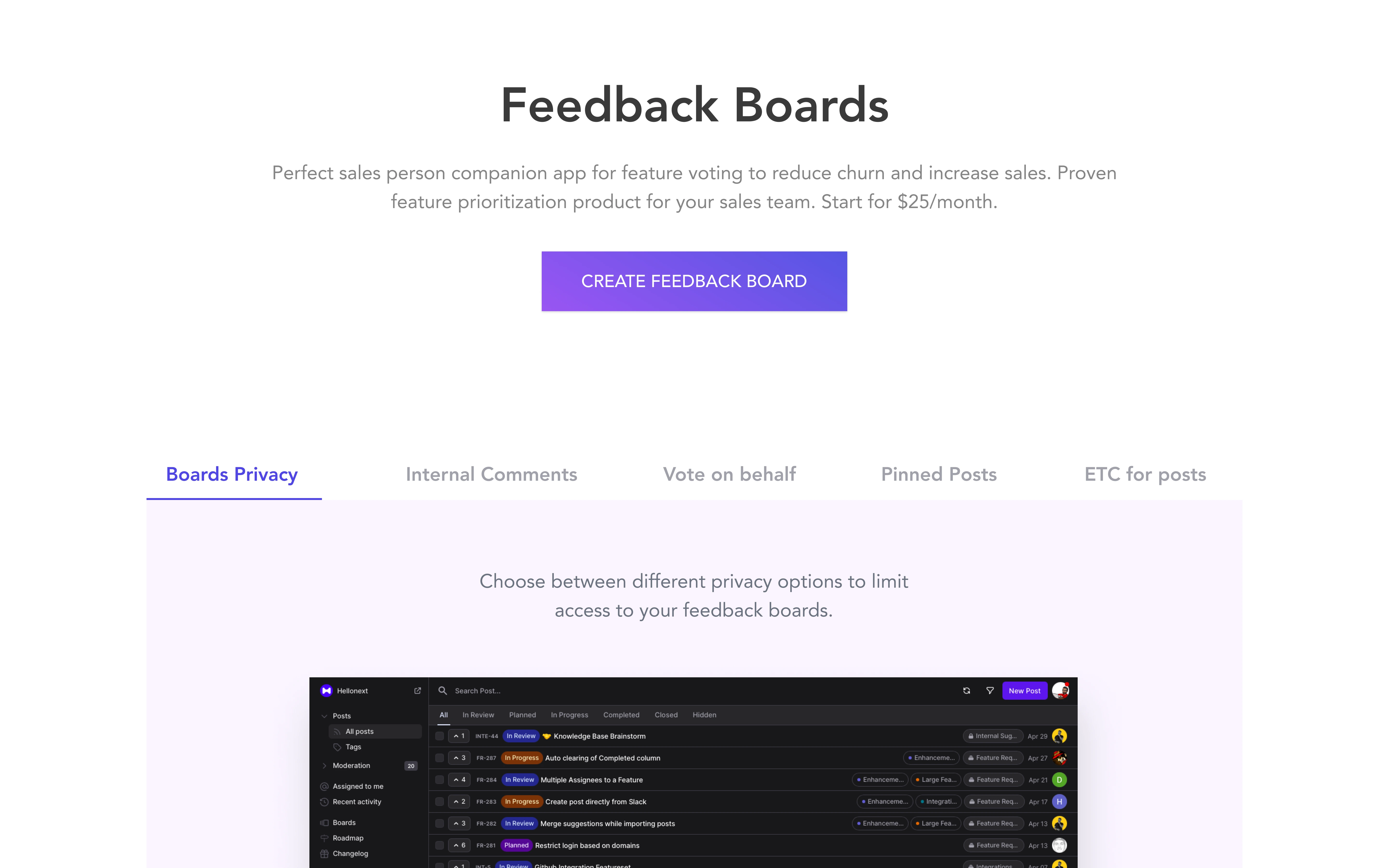 Feedback Boards landing page design