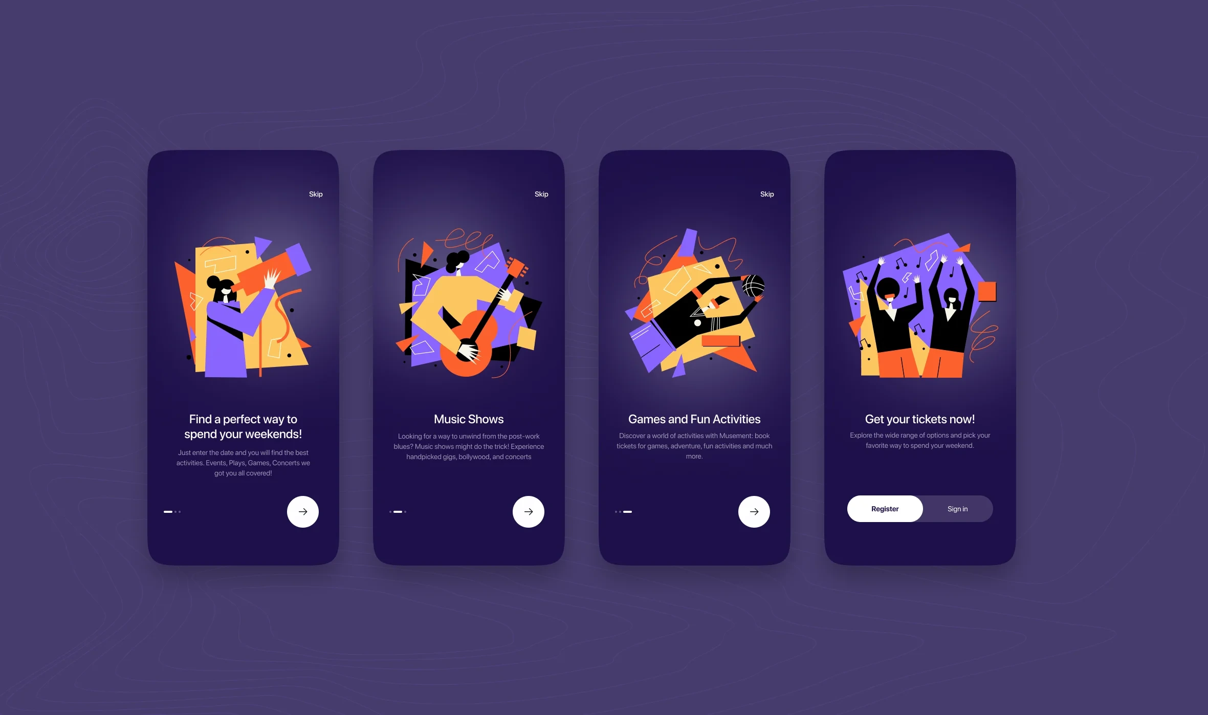 Mobile app onboarding screen designs