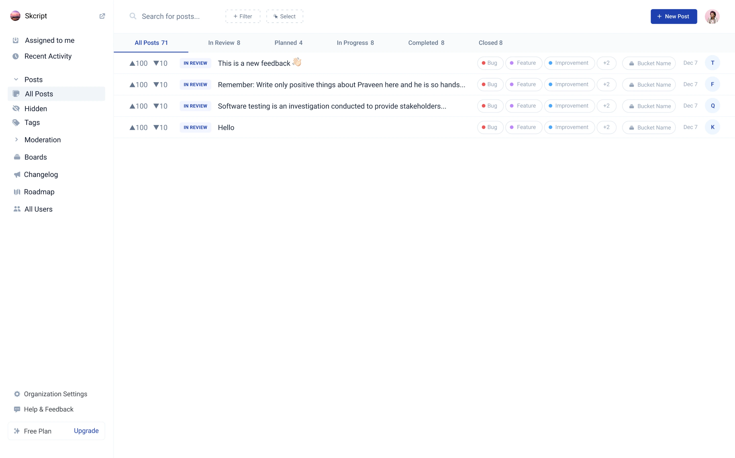 Redesigned Hellonext admin dashboard