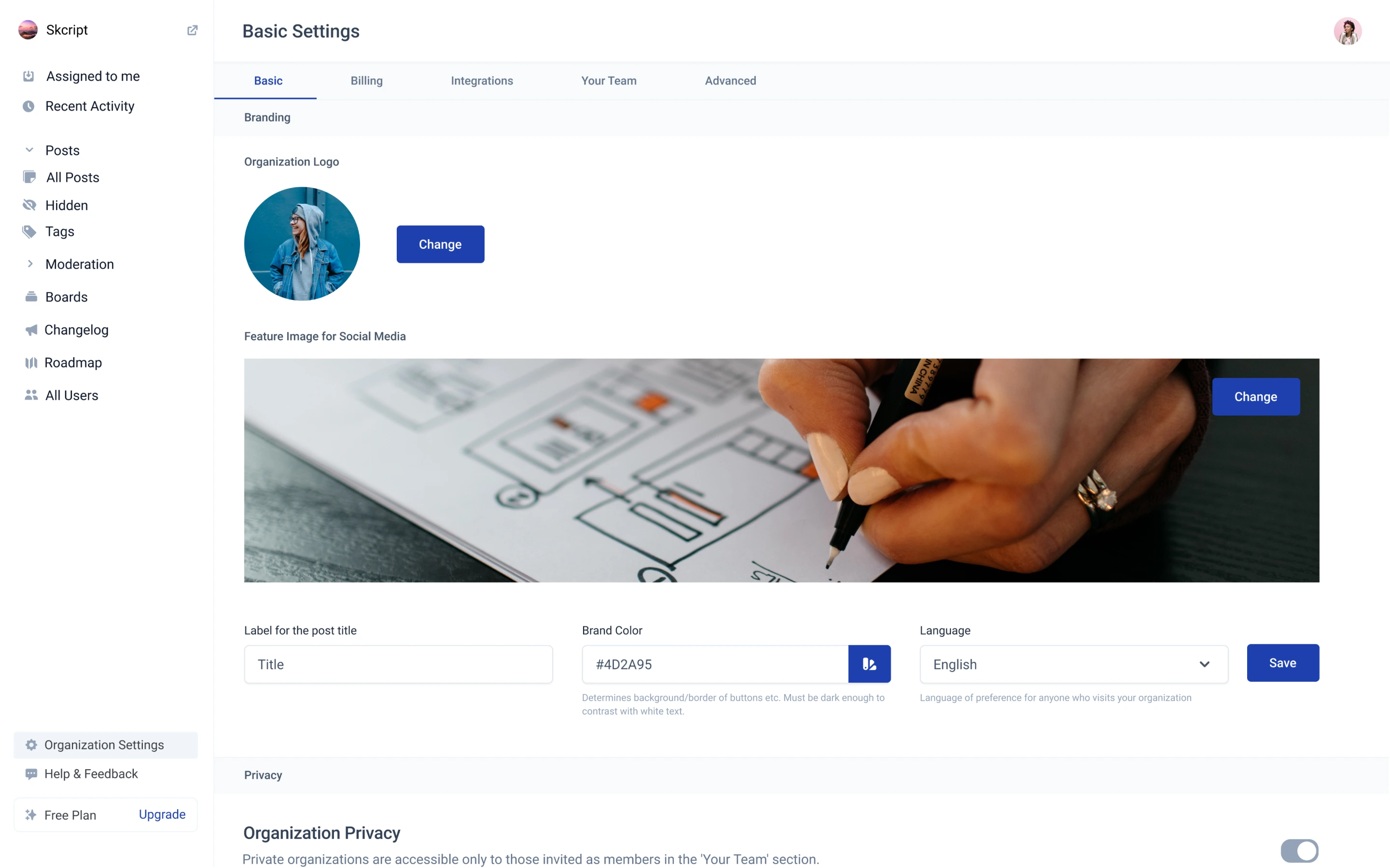 Redesigned Hellonext settings page