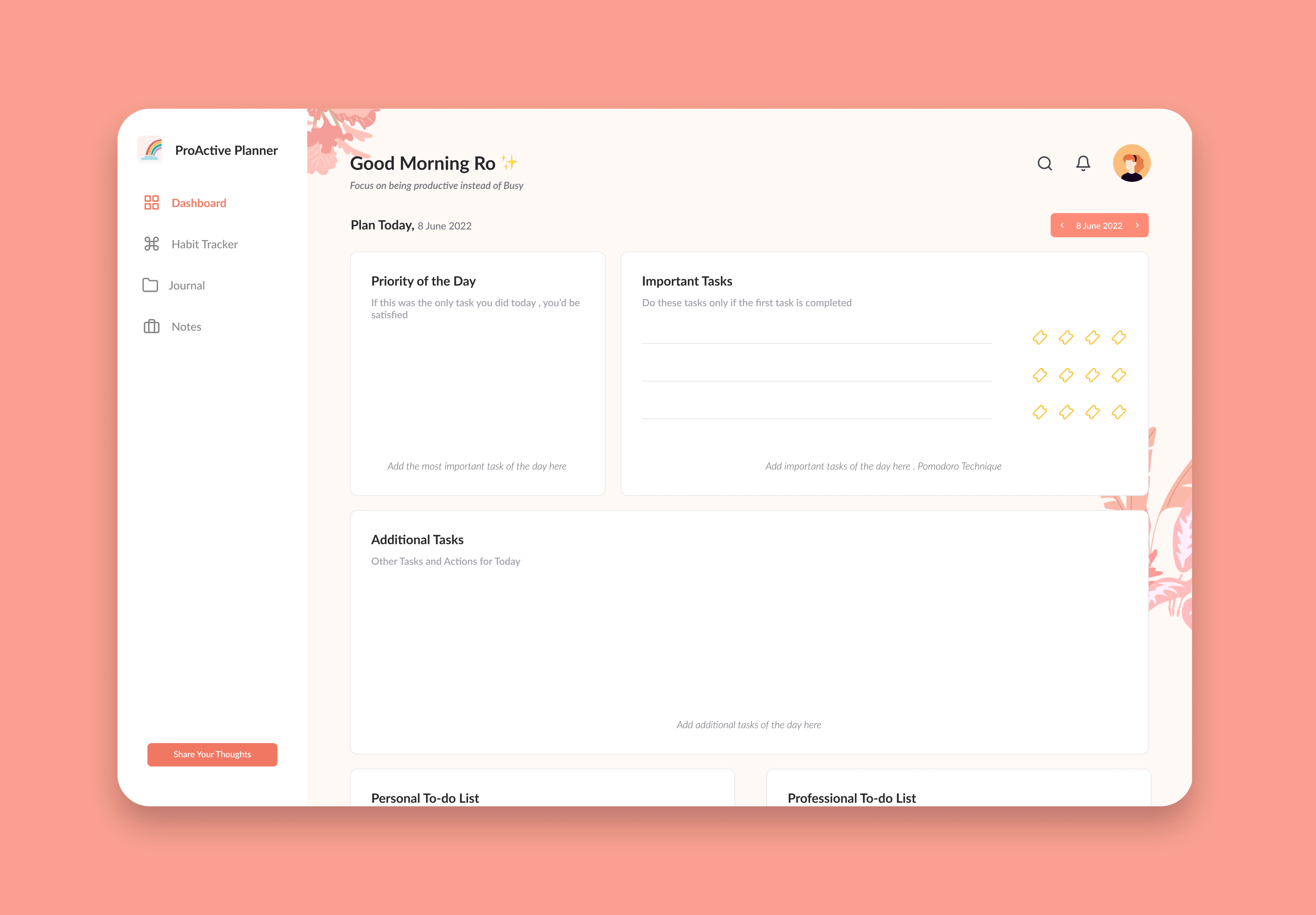 ProActive Planner task dashboard design