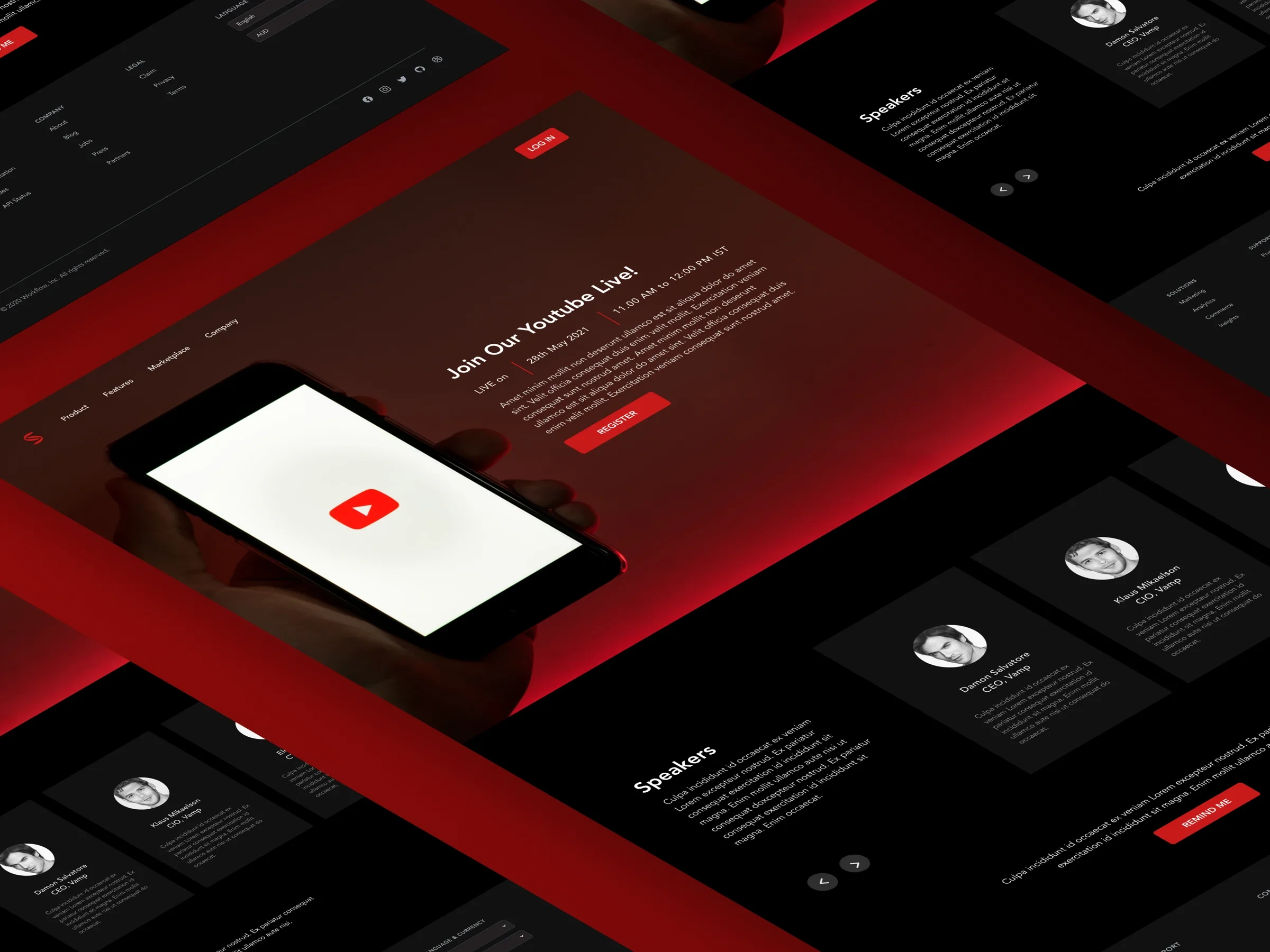 Event webpage design shown in perspective on desktop and mobile
